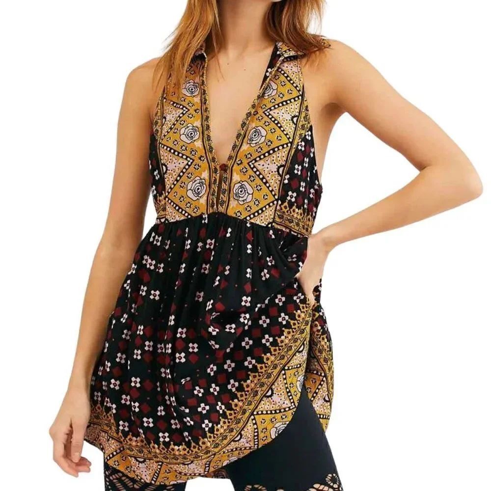 Free People XS Charlotte Sleeveless Top Tunic Boho Pockets